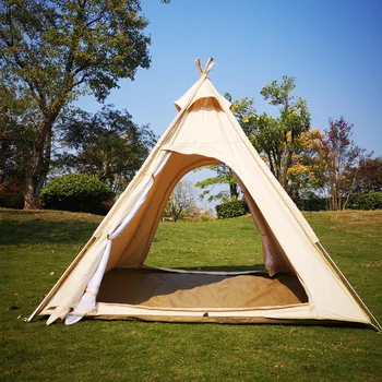 Outdoor Three Season Cotton Canvas Camping Pyramid Tent Adult Teepee Tent Indian Tipi Tent for 1~2 Person 3
