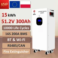 SAIJIAOYANG Batterie solaire domestique LiFePO4 sur pied 15 kWh avec BMS intelligent 200A intégré, système d'extinction chimique, 10 000 cycles, stockage d'énergie solaire, stock UE 1