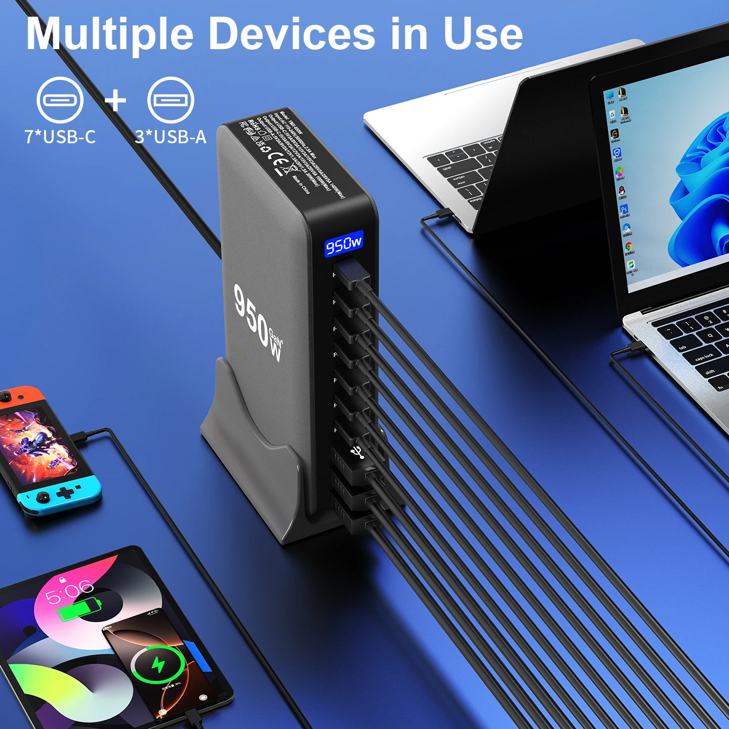 Caricatore GaN USB C da 950 W Stazione di ricarica rapida multiporta da 100 W PD3.0 PPS QC3.0 per laptop iPhone Samsung MacBook Pro Tablet - Image 3