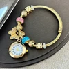 Cross-border Gold Bracelet Watch Adjustable opening Alloy bracelet Quartz Watch Beaded Small flower bracelet Watch 1