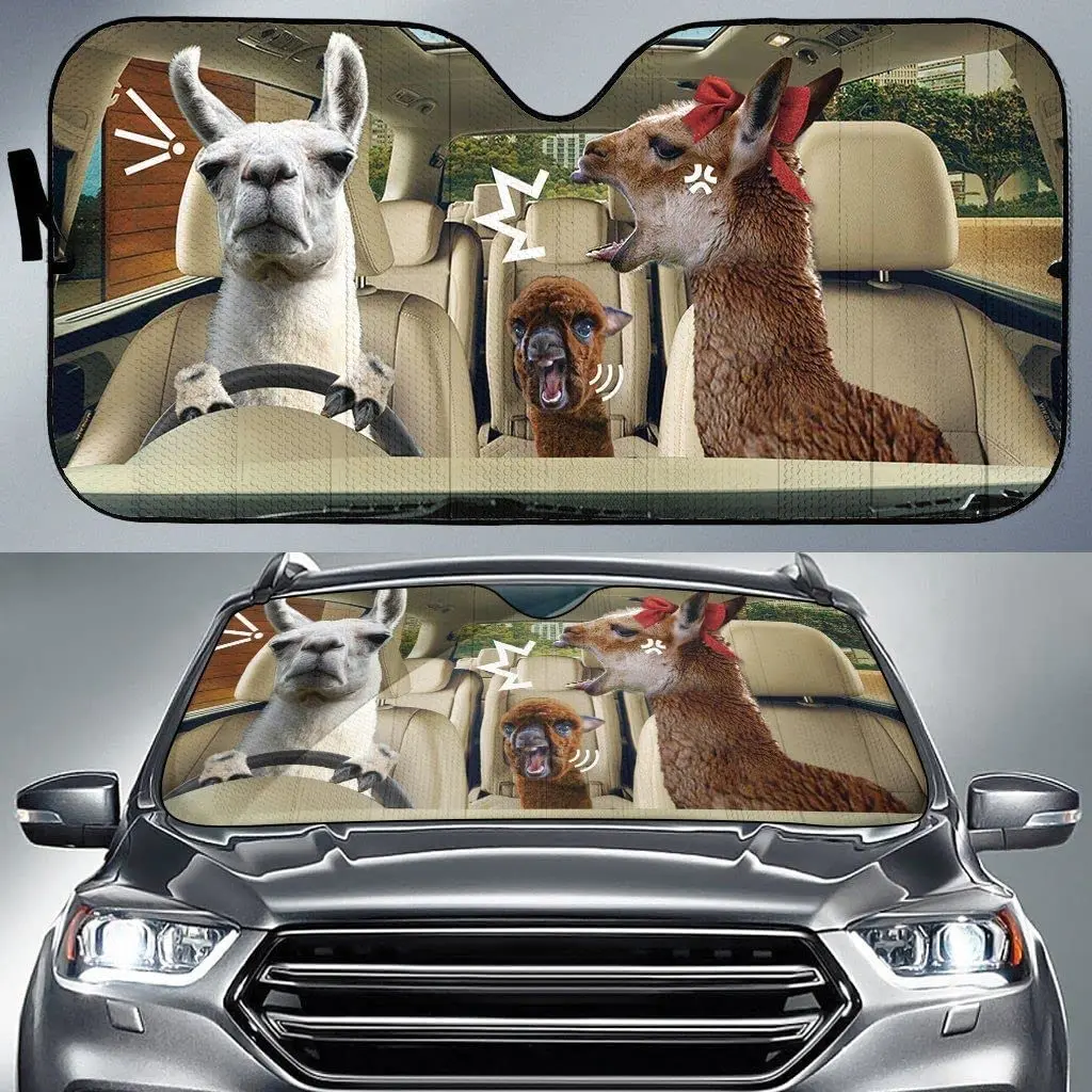 

Funny Alpaca Family Driving Right Hand Car Sunshade, UV Protection Windshield Sunshade Car Sunshade