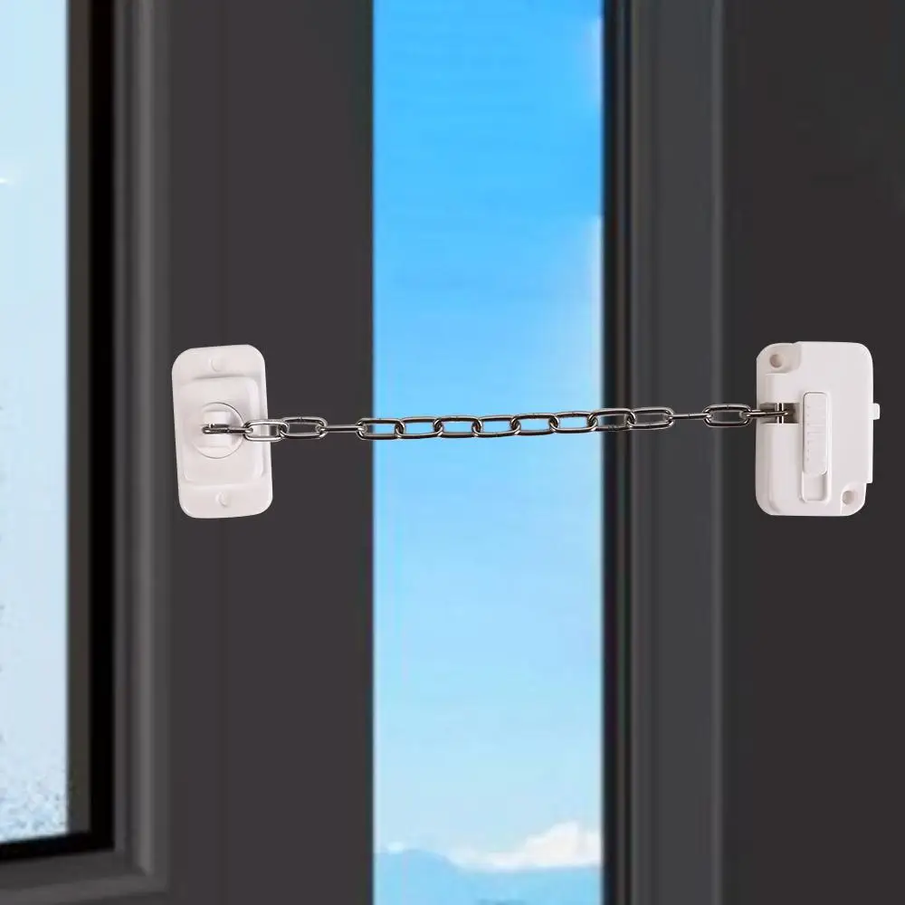 Cerradura de seguridad de ventana ajustable, cerradura de cadena de marco de ventana autoadhesiva ABS, resistente, sin perforación, Restrictor de ventana