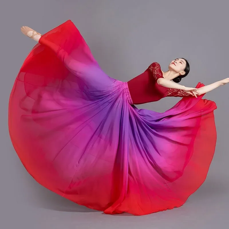 Women Flamenco Dresses Women Classical Dance Stage Performance Dancing Skirts 720 Degree Costumes Multicolour Gradient Flamenco Dance Performer Skirts