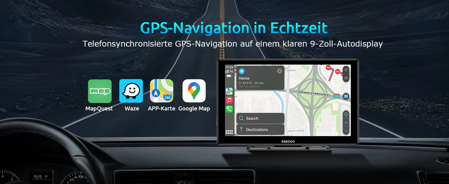 ESSGOO 9 Zoll IPS HD Touchscreen Universal Tragbar Autoradio Multimedia Player Wireless Apple Carplay Android Auto USB TF AUX Bluetooth Mirror Link KI-Sprachsteuerung Google Assistant FM – Detail 11