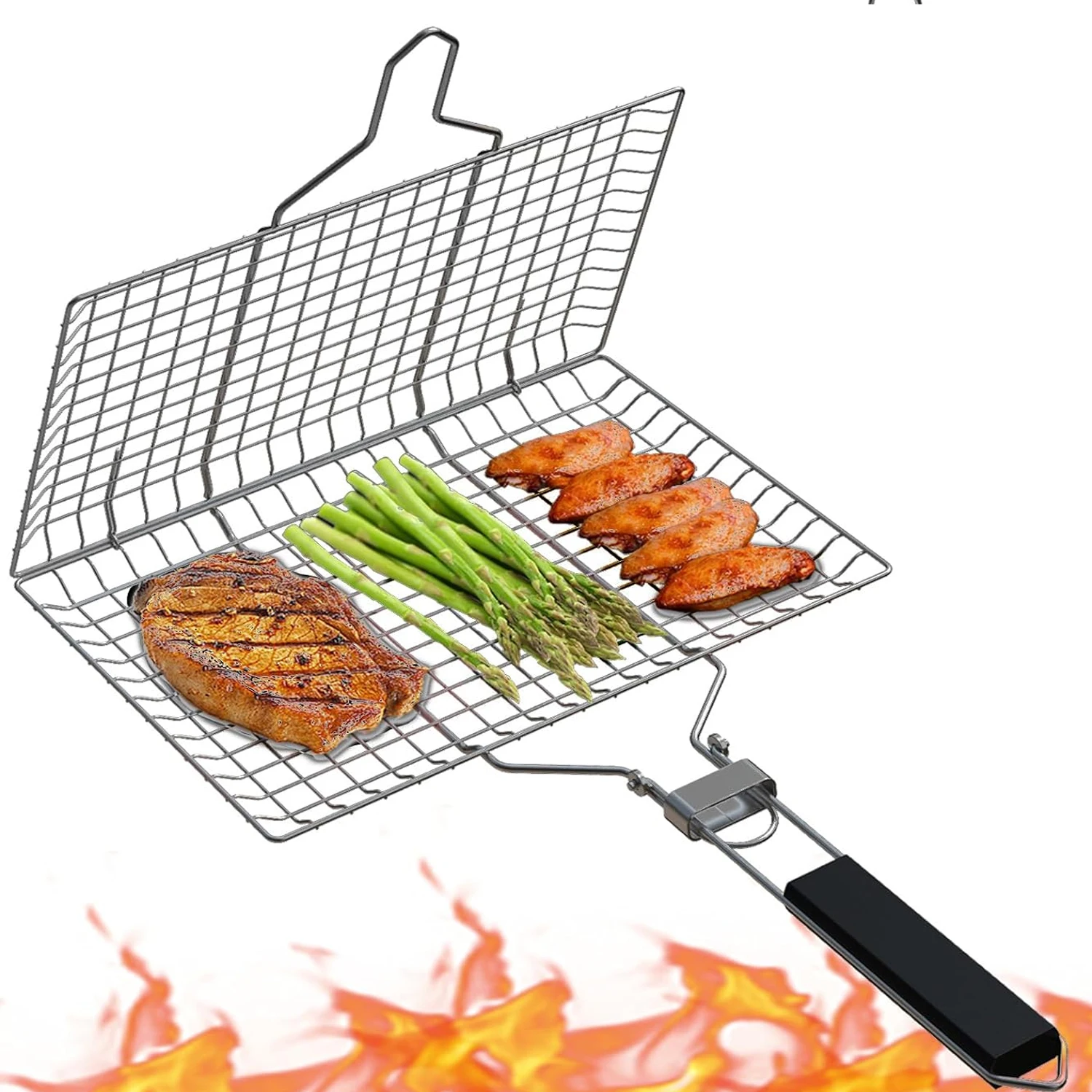 Grill Basket Stainless Steel Folding Grilling Basket Outdoor Camping BBQ Rack Shrimp Steaks Fish Barbeque Griller Cooking Tool bbq grilling accessories bbq grilling basket