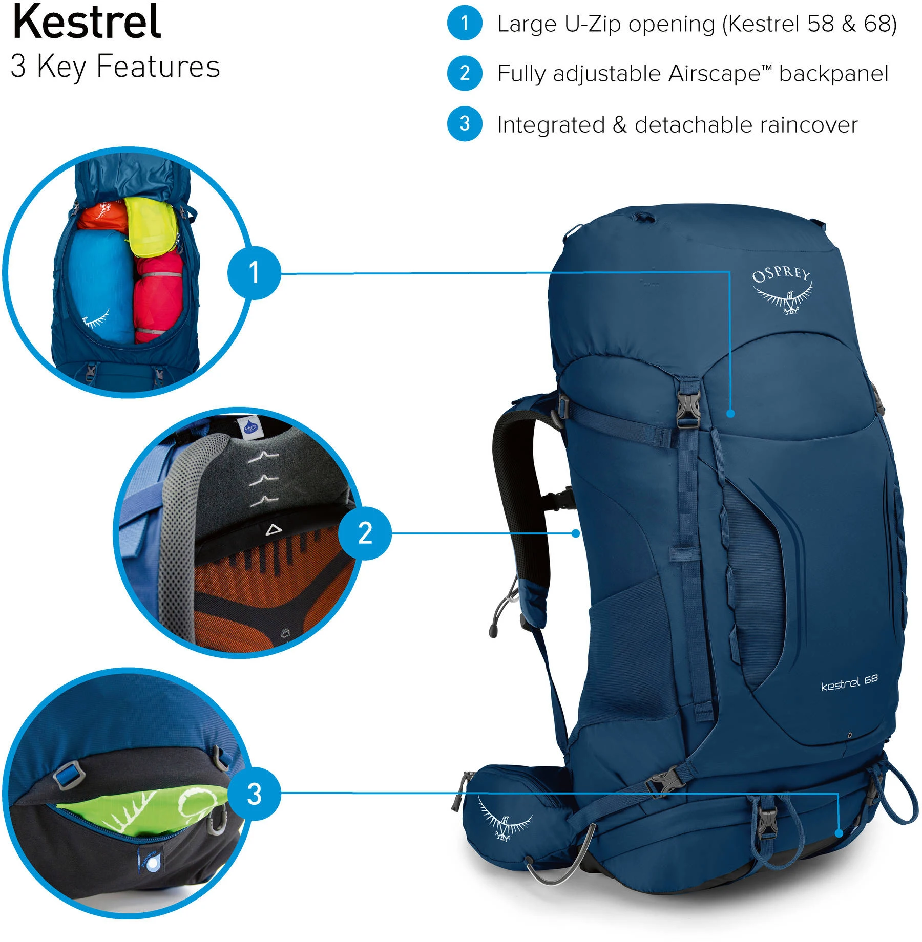 Aktivesport Backpack tourist Osprey Kestrel 58 Black backpack bag