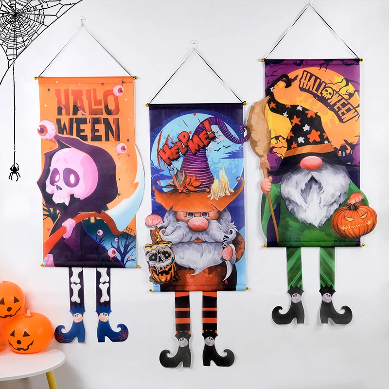 

Halloween Hanging Banner Flags Skull Witch Ghost Faceless Doll Printed Door Wall Decor Trick or Treat Halloween Home Decorations