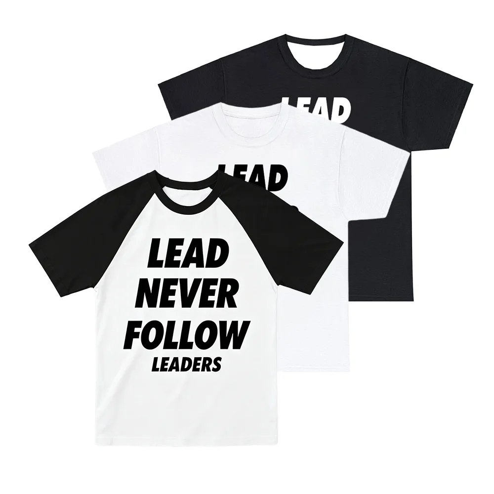 Lead Never Follow Leaders 3D-gedrucktes Unisex-Mode-Freizeit-T-Shirt Harajuku Street Vintage Rundhals-Tops T-Shirt für die ganze Familie