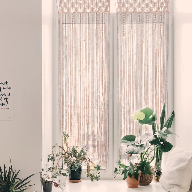 Cortina de macramé tejida para colgar en la pared, decoración Bohemia hecha  a mano para ventana, puerta, dormitorio, sala de estar y apartamento -  AliExpress