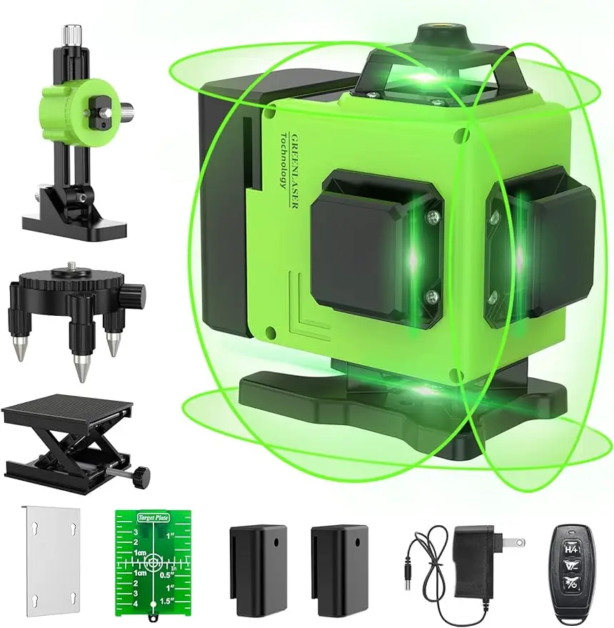 

16 Lines Laser Level 360 Self Leveling 4x360° 4D Green Beam Cross Line Lazer Level with 2 Batteries360°Horizontal/Vertical Line