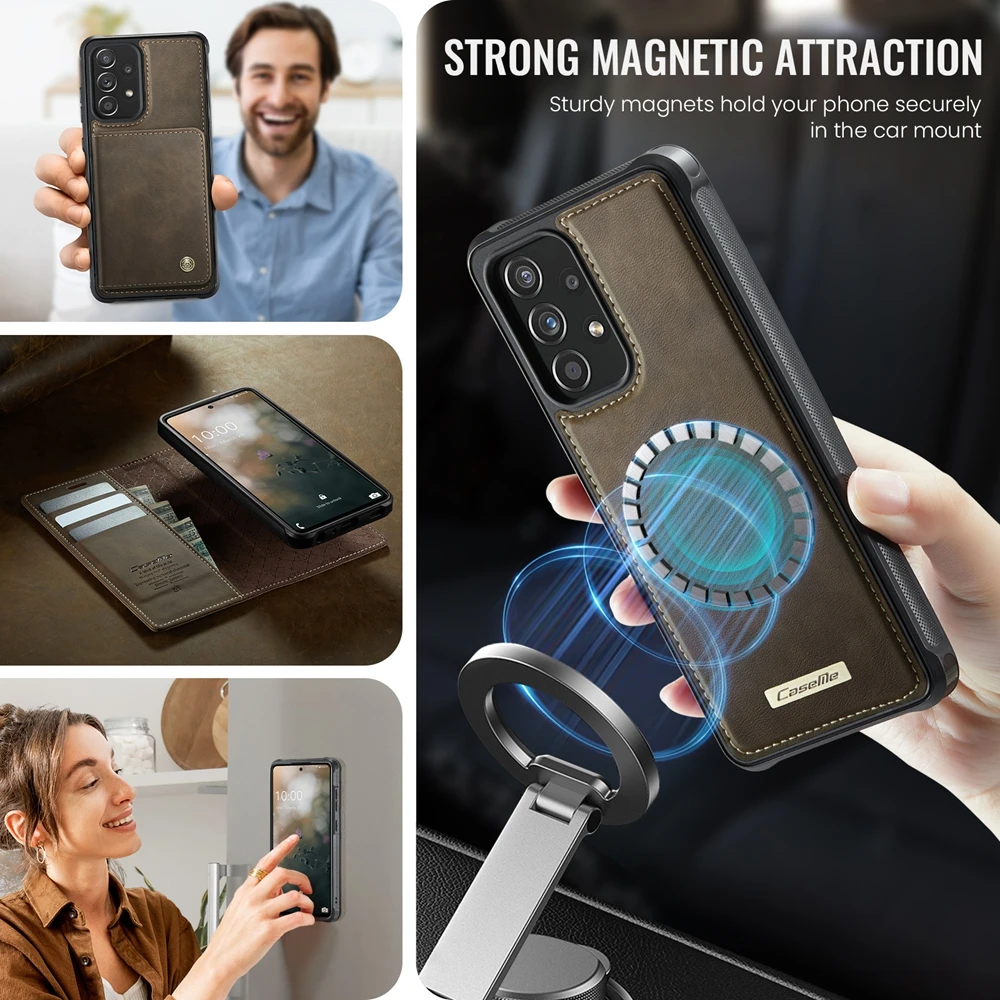 Magnetic Leather Wallet Phone Case with Protective Bumper