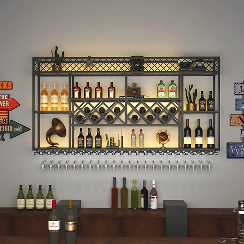 

Modern Wall Mounted Wine Rack Kitchen Large Storage Hanging Wine Holder Mini Bar Botellero De Pared Para Vino Home Decor