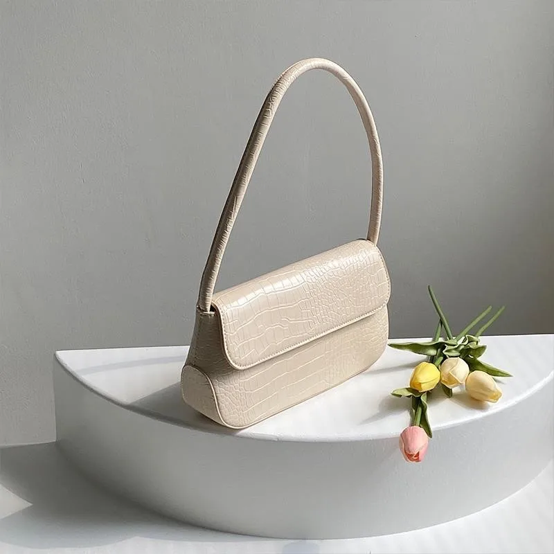 Korean Style Faux Crocodile Pattern Sle Handbag Women Beige Leather Large Capacity Shoulder Bag Ladies High End Underarm Bag New