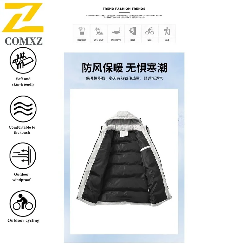 Autumn Winter Men Sport Windbreaker Korean Style Hooded Loose-Fit Thermal Cotton Jacket Waterproof Windproof for Hiking Camping