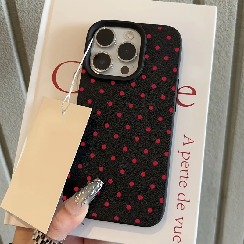 Chic Rose Red Polka Dot Design Lichee Pattern Phone Case For iPhone 17 16 15 14 13 12 11 Pro Max XS X XR 16E 16 Plus 17Air Cover 2