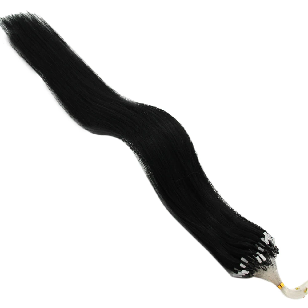 

100 шт. 16 дюймов черные легкие петли мини кольца Бусины наконечники настоящие человеческие волосы удлинители парики