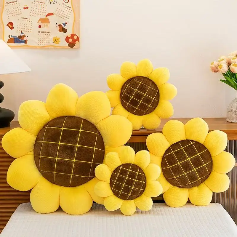 Sunflower Throw Pillow,Flower Shaped Pillows Floor Pillow Seating Cushion,Seating Cushion,Cute Room Decor & Plush Pillow for Bed