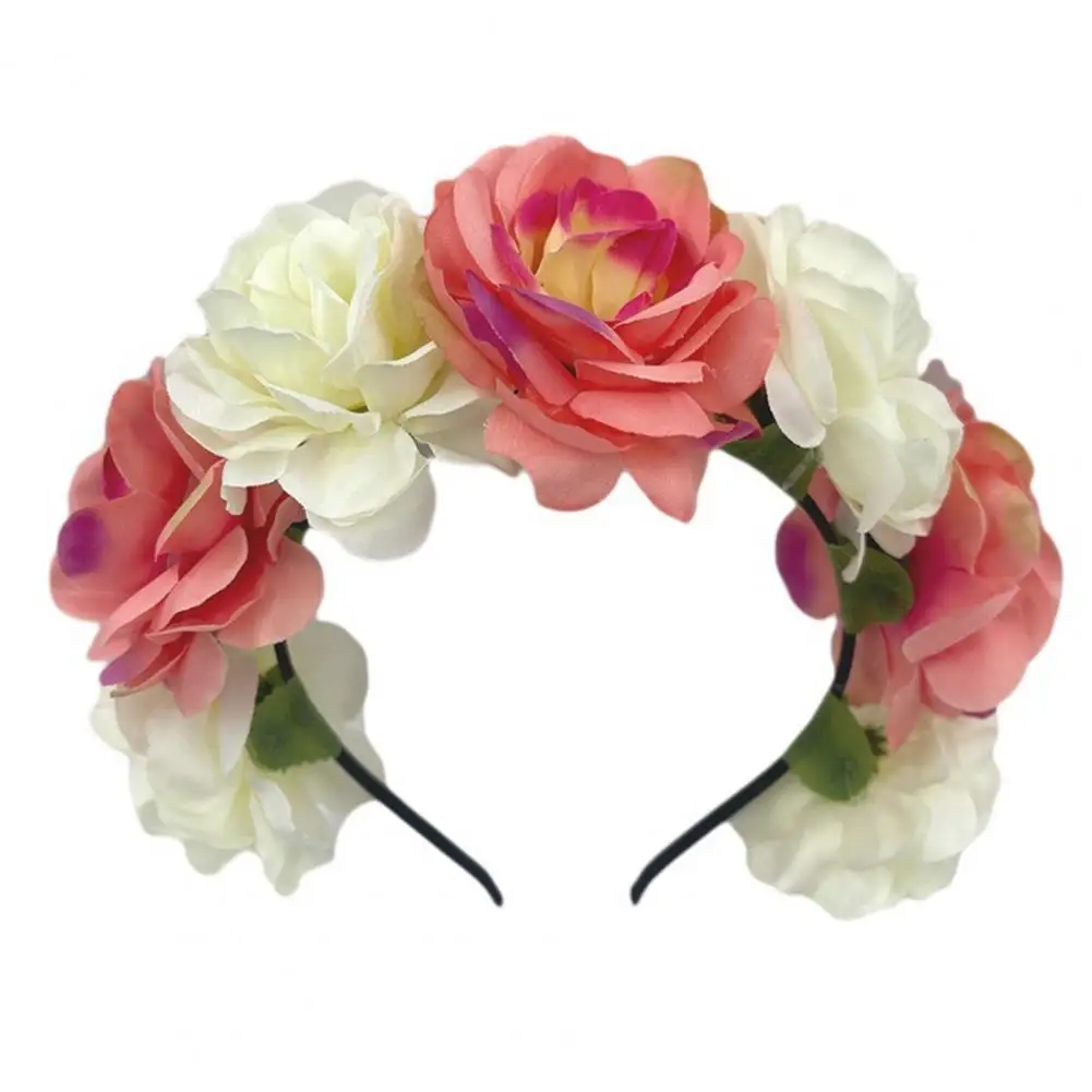 

Imitation Rose Flower Headband Retro Fake Flower Decor Crown Headband Women Headpiece Hair Hoop Party Decor