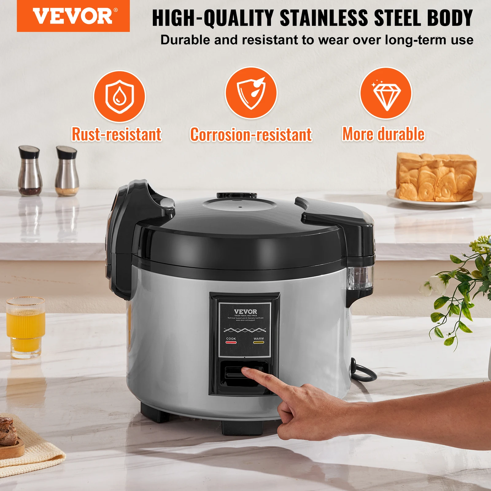 VEVOR Commercial Rice Cooker, 15L Large Rice Cooker and Warmer with Nonstick Inner Pot, Fast Cooking and 12-Hour Keep Warm 2
