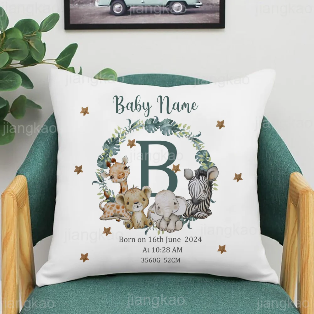Personalized Safari Animal with Name Pillow Case Nursery Cushion Cover Bedroom Kids Wild Party Decor Pillowcase Baby Shower Gift 5