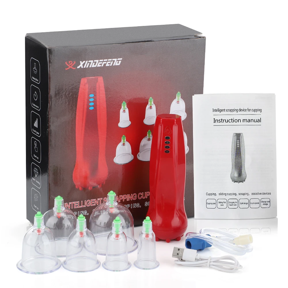 4 Modes Electric Cupping Intelligent Scraping Device Household Wireless Cupping Dredge Meridians Whole Body with 6pcs Jars