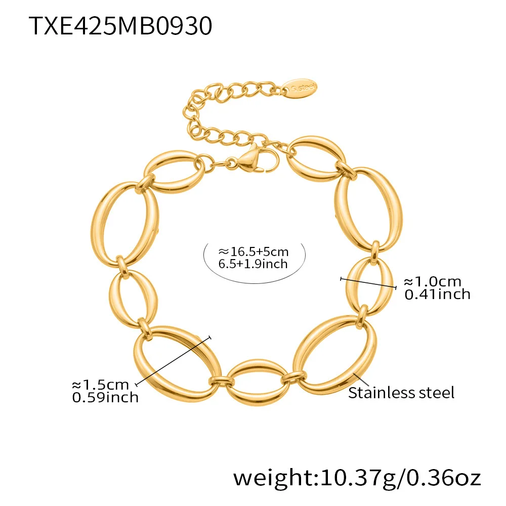 Elegant Two-Tone Stainless Steel Necklace and Bracelet Set - 18k Gold Plated Chunky Chain Jewelry