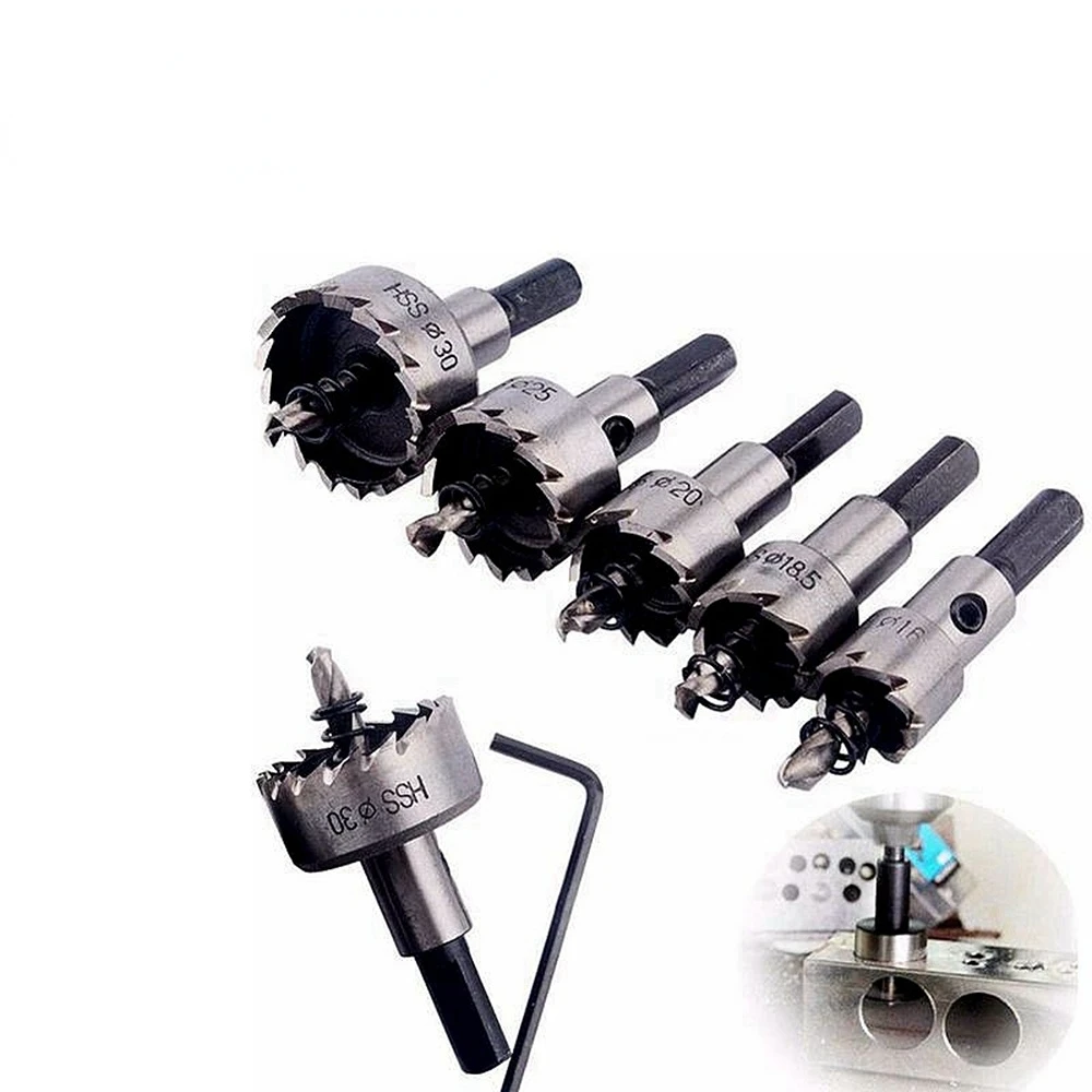 

5Pcs Carbide Tip HSS Drill Bit Hole Saw Set Stainless Steel Metal Alloy 16/18.5/20/25/30mm Woodworking Tools