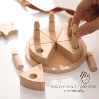 Baby Birthday Party Decorations Wooden Cartoon Cake Montessori Toys Photography Accessories For Newborns Wooden Toys Baby  Gift 3