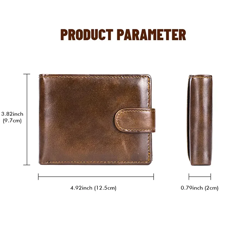 Top Hasp Leather  Mens Wallet with Coin Pocket First Layer Cowhide Leather 3