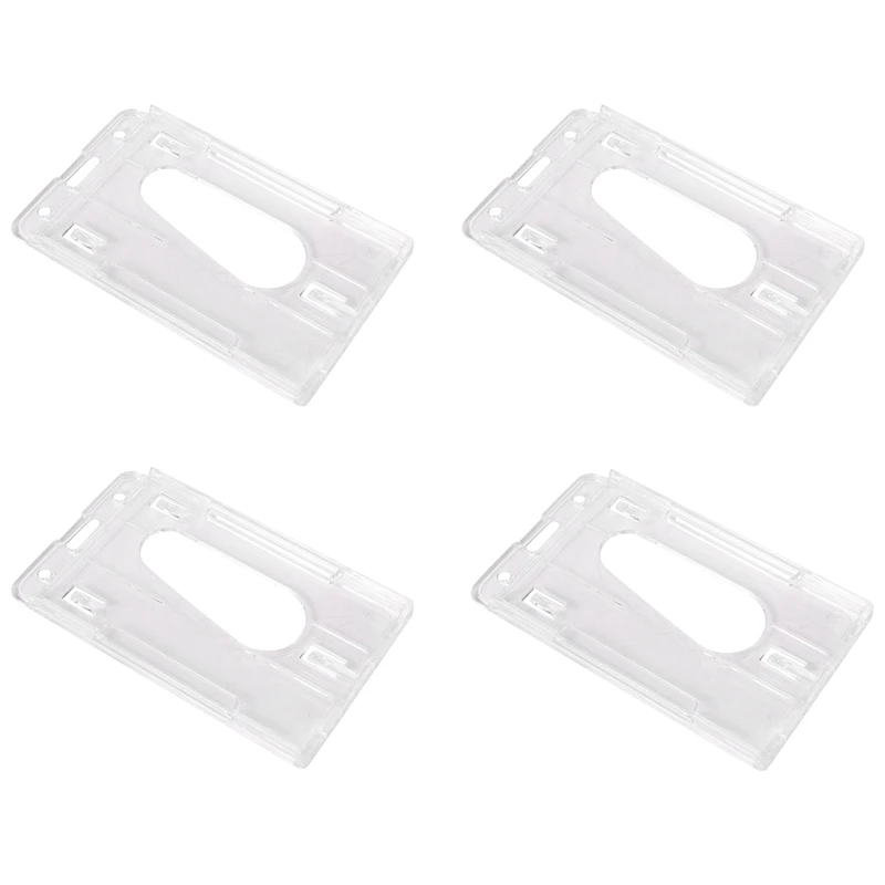 

4X Vertical Hard Plastic Badge Holder Double Card ID Multi Transparent 10X6cm