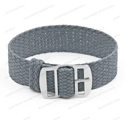 Versatile Perlon Woven Nylon Watch Strap with Metal Buckle - Black and Blue - 22mm (Grey)