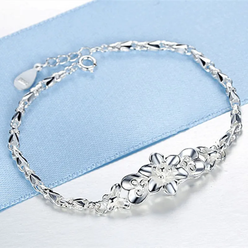 

Charm 925 Sterling Silver Bracelets for Women elegant flowers Chain Fashion Wedding Party Christmas Gifts fine Jewelry