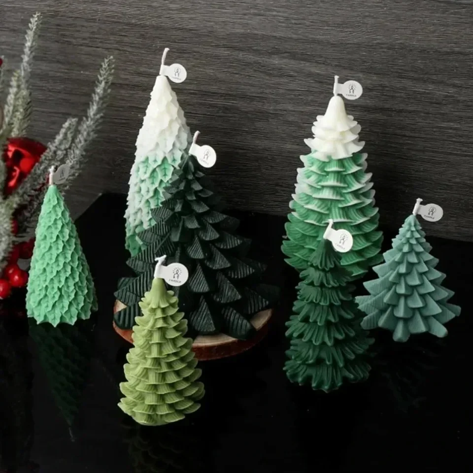 3D Christmas Tree Candle Silicone Mold Handmade Soap Plaster Resin Baking Tools Party Cake DIY Decompression Toy Making Kit