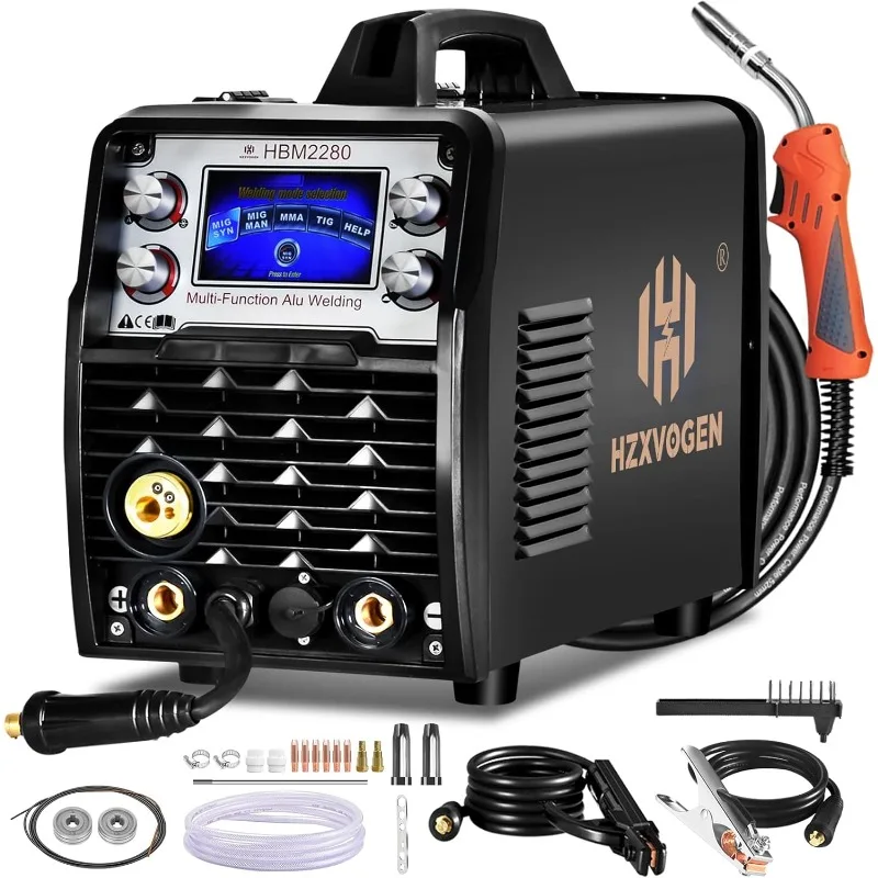 HZXVOGEN 200A Aluminum MIG Welder, 5 in 1 Multi-process Welding Machine 110V/220V Classless Flux Core Welder/Lift Welder/Spot