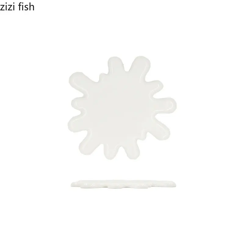 Ceramic Dinner Plate Creative Irregular Flat Plate Steak Dessert Plates Snack Plates Sushi Pure White Tableware
