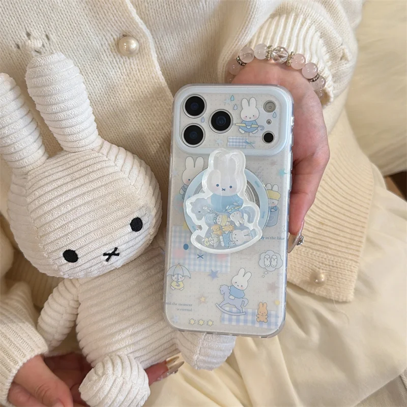 Korean Cute Rabbit Phone Case with Magnetic Stand and Protective Features