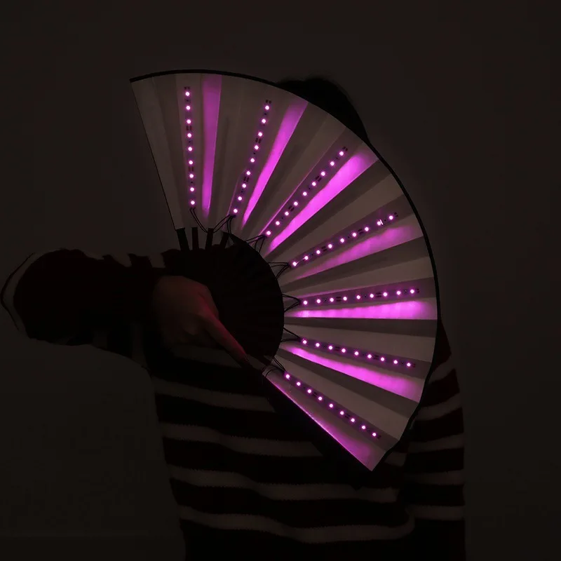 Glowing Disco Folding Fan Trendy Electronic Music Festival Party Performance Prop Flashing Bar Fanins folding fan