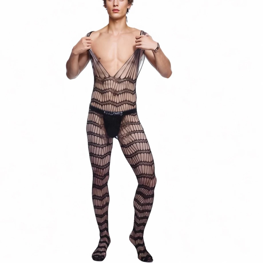 Husband Pajamas Men's Fetish Bodysuits Guy Bodystockings Male Mesh Pantyhose Boyfriend Sleepwear Gentlemen Movie Star Nightgown