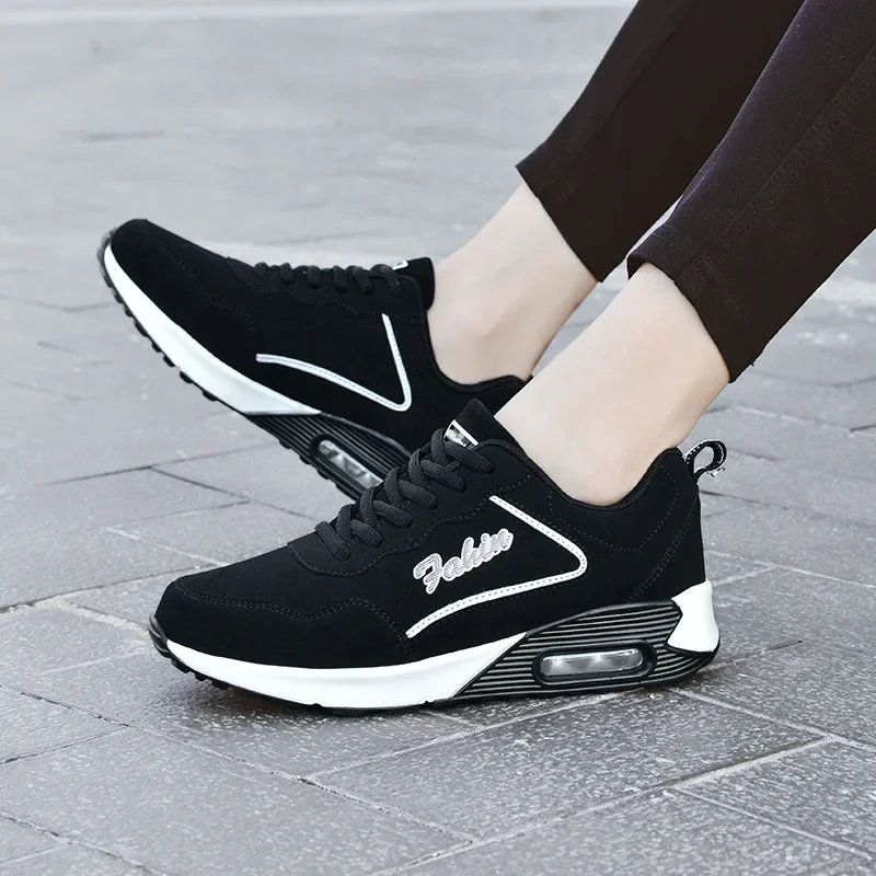 Women's Summer Casual Shoes Lightweight Waterproof Leather Face Running Shoes Travel With Shock Absorption Air Cushion