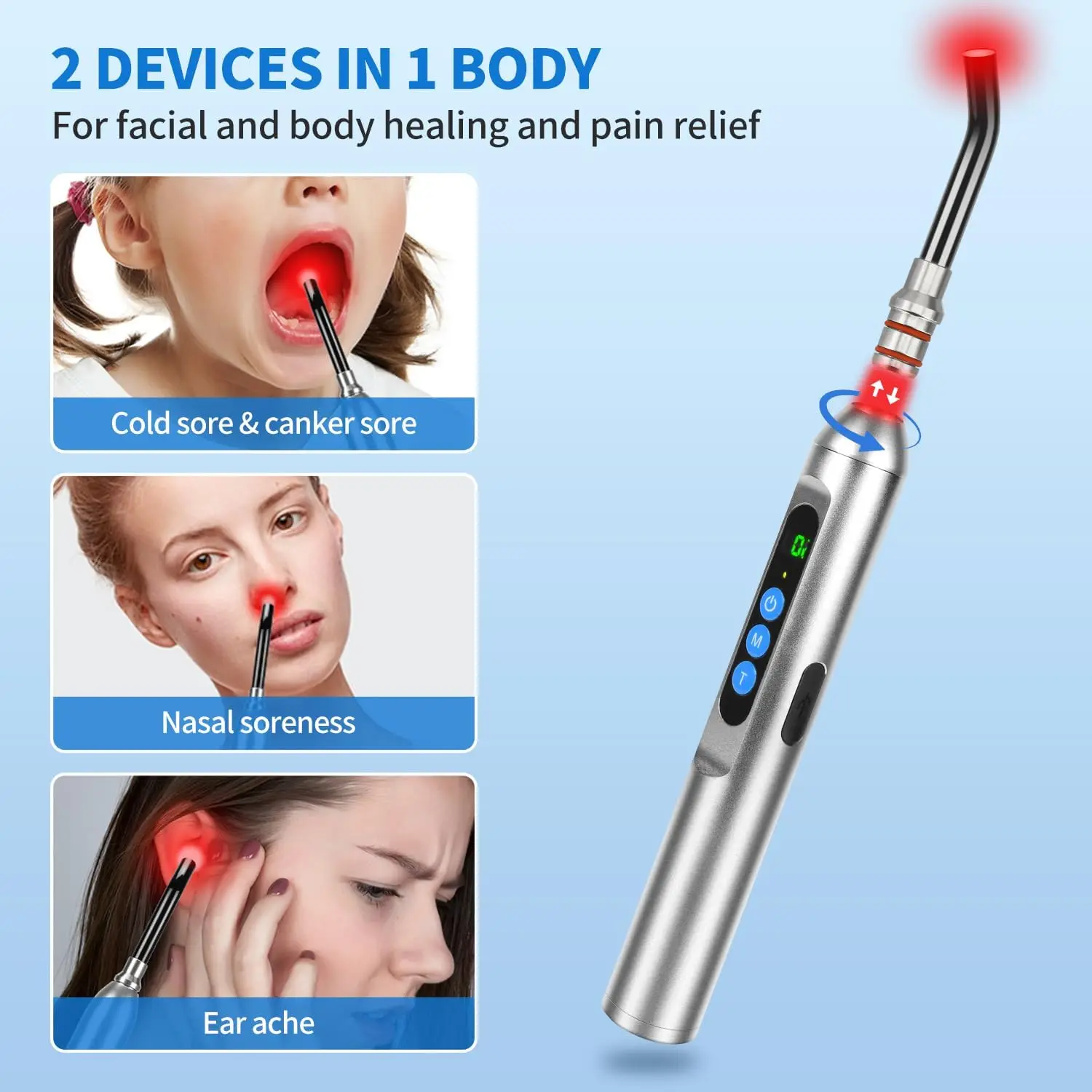 Red Light Therapy for Cold Sore and Canker Sore 660nm 850nm Near Infrared LED Light Therapy Device For Pain Relief Skincare Wand
