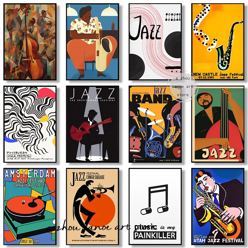 Vintage Classical Music Jazz Guitar Blues Jazz Festival Grand Piano Art ...