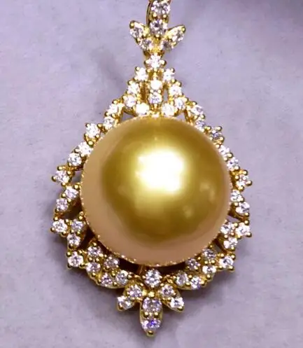 

Gorgeous Huge AAAA 12-13mm south sea Golden stud pearl pendant necklace 18in