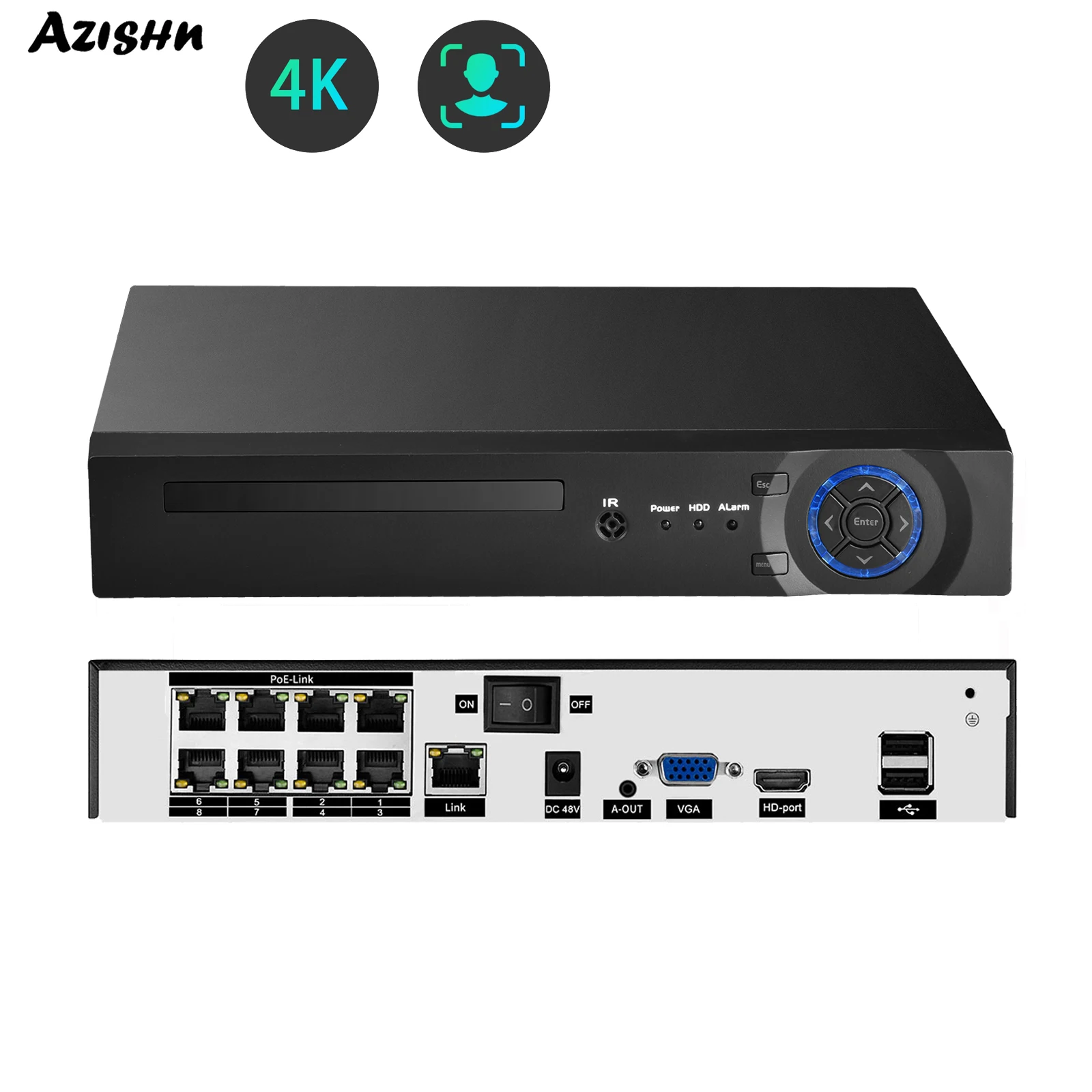 

AZISHN 4CH/8CH/16CH POE NVR Face Detection H.265 CCTV Network Surveillance Security 8MP 5MP Video Recorder For IP Camera XMEye