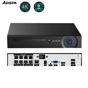 AZISHN POE NVR 얼굴 감지 CCTV 네트워크 감시 보안, IP 카메라 XMEye용 비디오 녹음기, 4CH, 8CH, 16CH, H.265, 8MP, 5MP