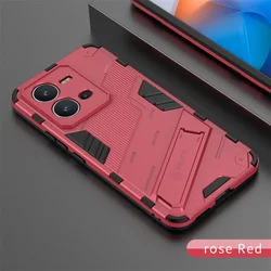 Shockproof Kickstand Armor Phone Case with Car Magnetic Holder for Vivo V25 (Rose red)