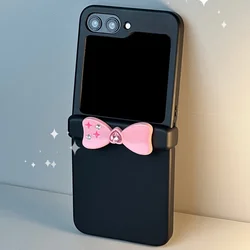 Chic Y2K Pink Star Rhinestone Bow Phone Case with Hinge Protection - ZFlip6 (Black)