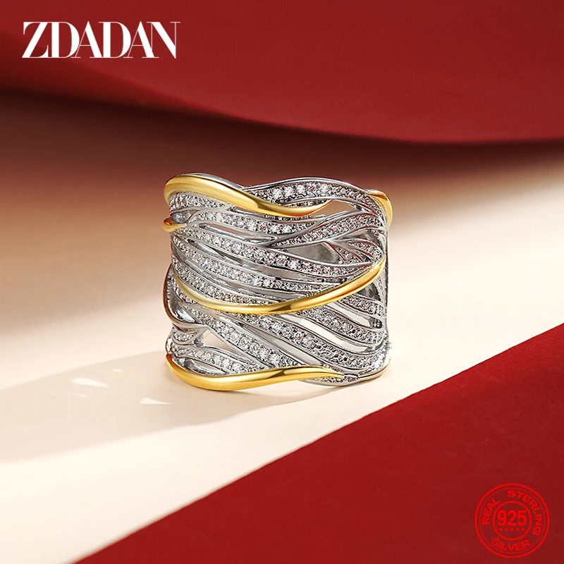 ZDADAN خاتم إصبع مضفر من الفضة الإسترليني عيار 925 للنساء هدية للحفلات والمجوهرات