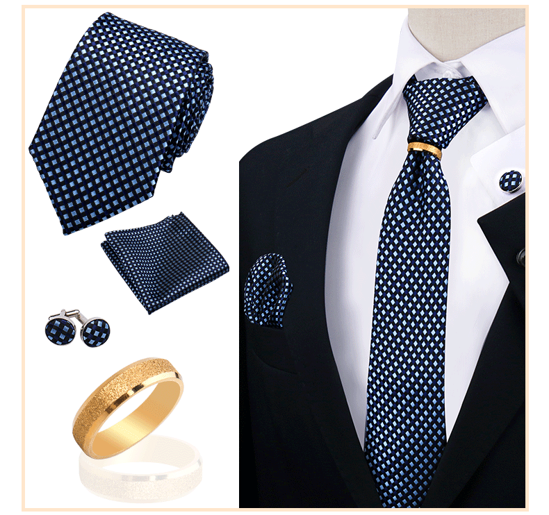 Männer Krawatten mit Ring Brosche Pin Set Marke Designer Paisley Plaid Krawatte Taschentuch Manschettenknöpfe Hochzeit Party Geschenk Männer Zubehör – Detail 15