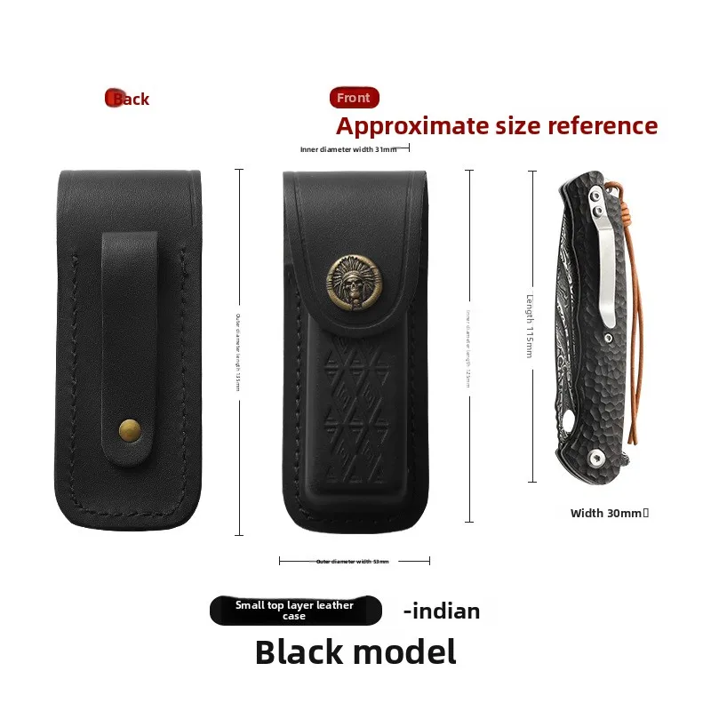Handcrafted Genuine Leather Folding Knife Case - Durable Cowhide Side-Mounted Protective Storage Sleeve