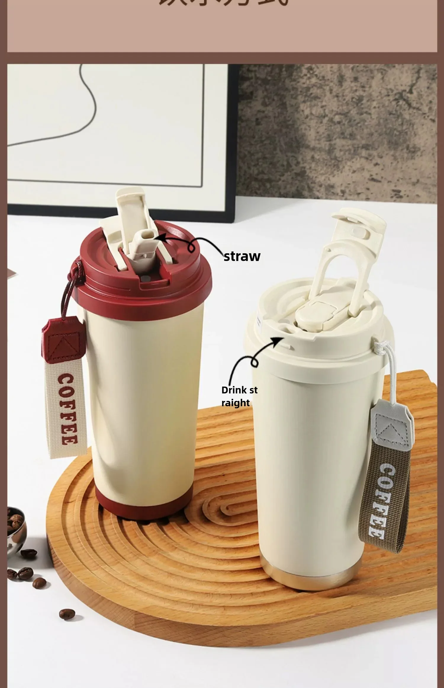 Tasse isolée doublée en céramique tasse café voyage avec couvercle scellé réutilisable
